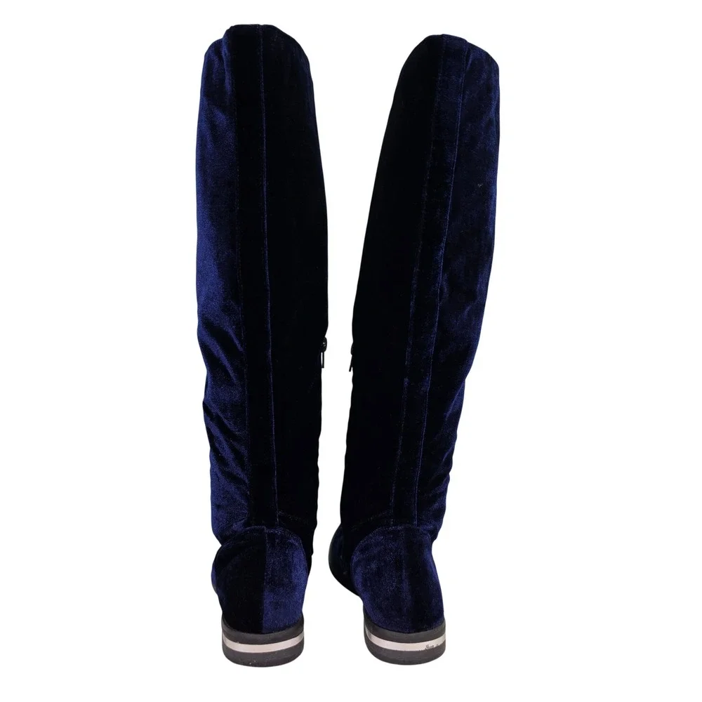 Steampunk Tall Boots Womens 7.5 Blue Jermesha Velvet Lace Up Side Zip Boots